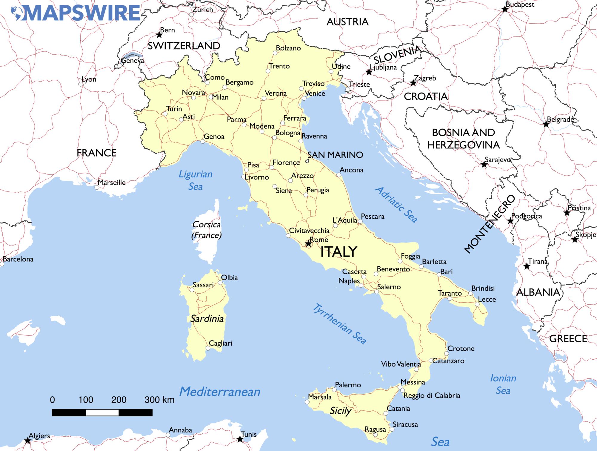 Карта италии с городами на английском языке