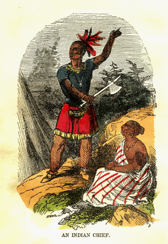 An Indian Chief Holding A War Hatchet