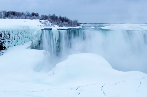 Waterfalls can stop flowing, but they will never get frozen in low temperatures