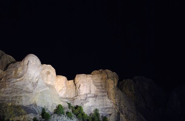 Mount Rushmore is lighted for two hours every night