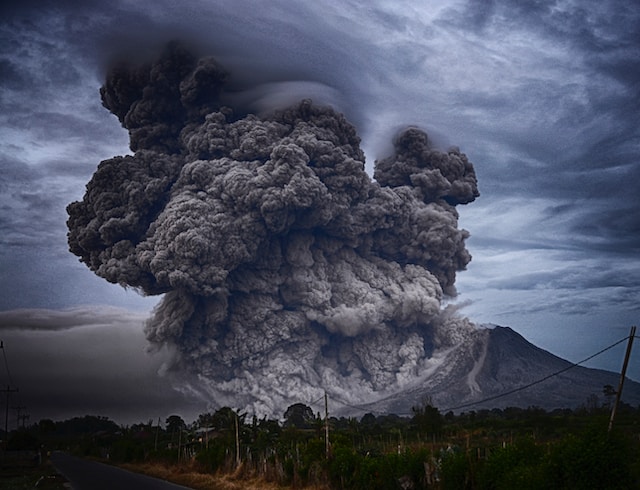 Ash eruption in volcano
