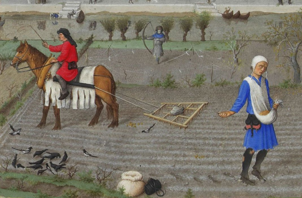 Farmers working in farm in Middle Ages